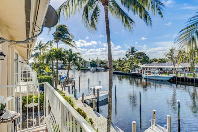 view of dock featuring a water view