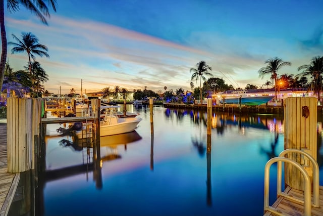 view of dock with a water view