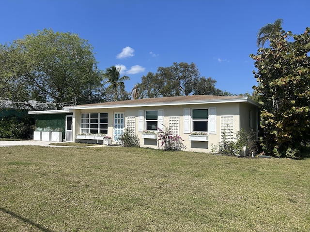 view of front of house featuring a front lawn and stucco siding