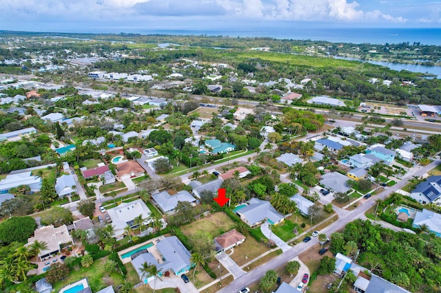 aerial view featuring a water view