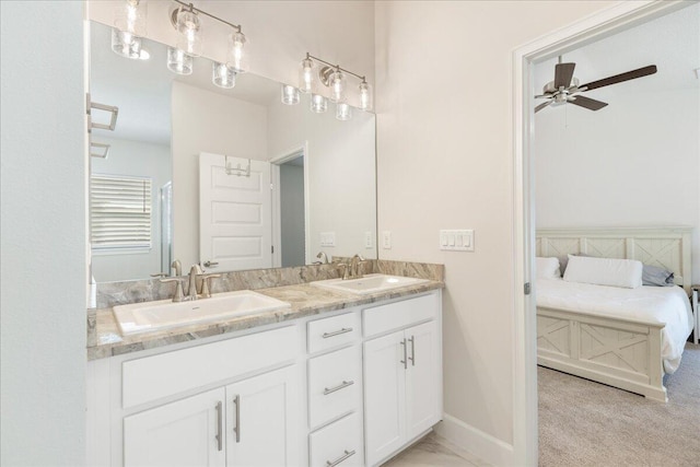 bathroom featuring vanity and ceiling fan