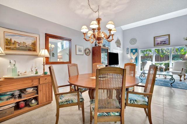 dining room featuring light tile patterned floors and a notable chandelier