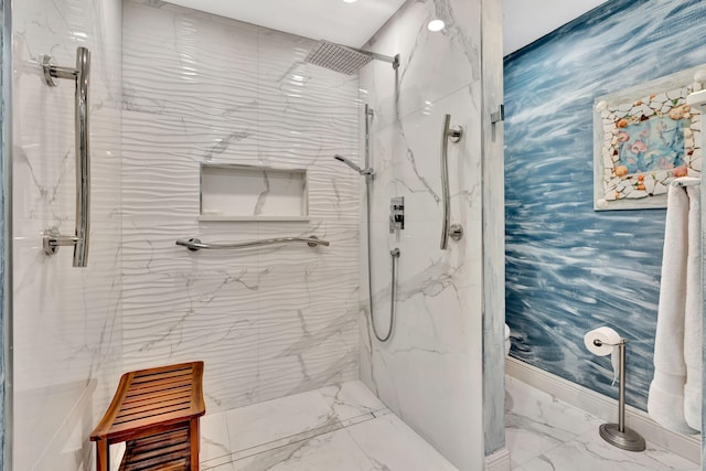 bathroom with a tile shower