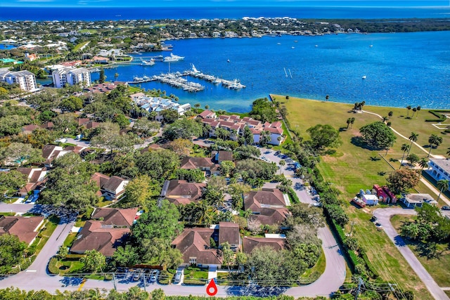 aerial view featuring a water view