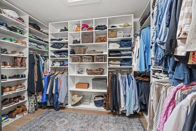 spacious closet with light hardwood / wood-style flooring