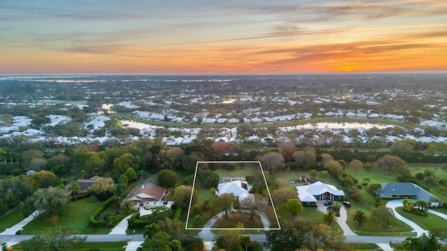 view of aerial view at dusk