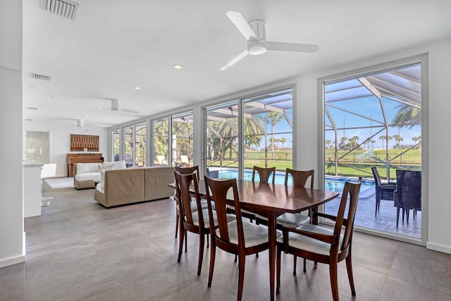 dining room with ceiling fan