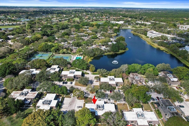 aerial view with a water view