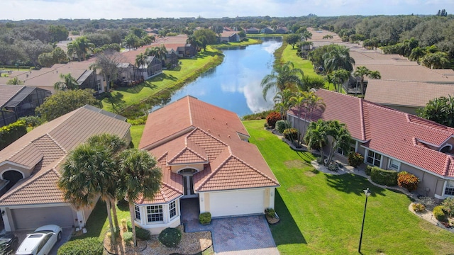 aerial view with a water view