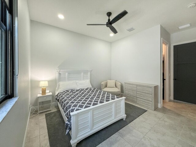 bedroom featuring ceiling fan