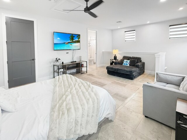 full bathroom with shower / tub combo, vanity, and toilet