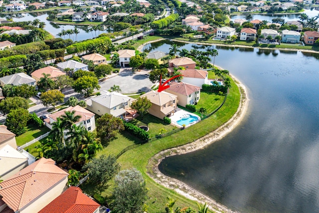 aerial view with a water view