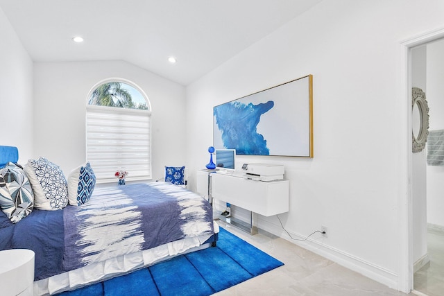 bedroom featuring vaulted ceiling