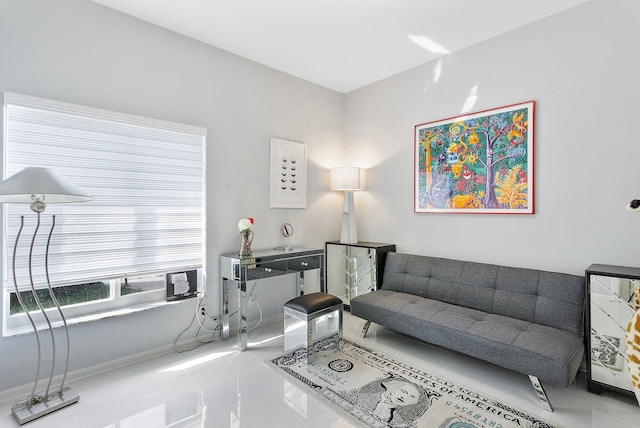 living room featuring tile patterned flooring