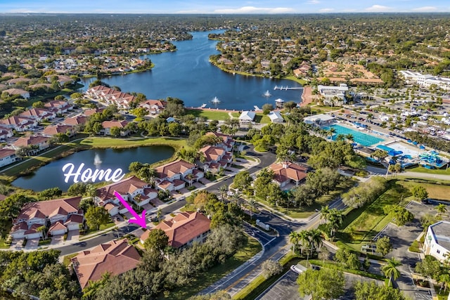 bird's eye view featuring a water view