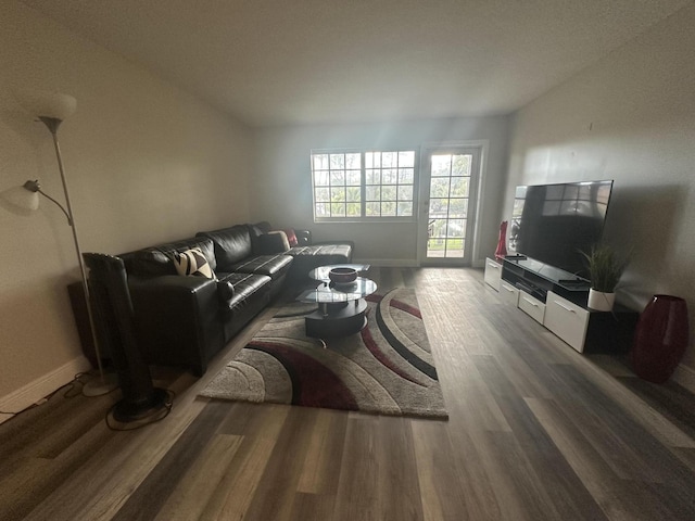 living room with hardwood / wood-style flooring