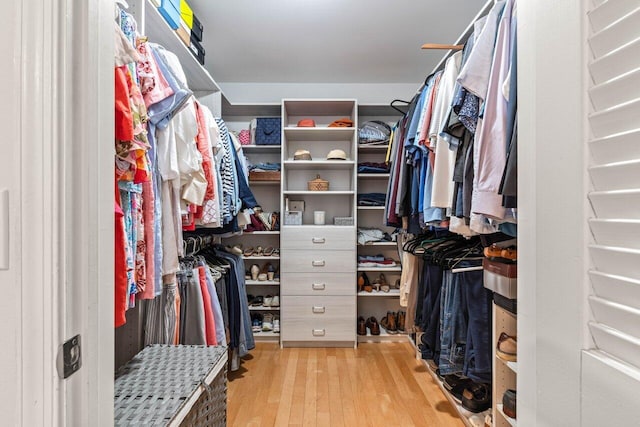 spacious closet with light hardwood / wood-style floors