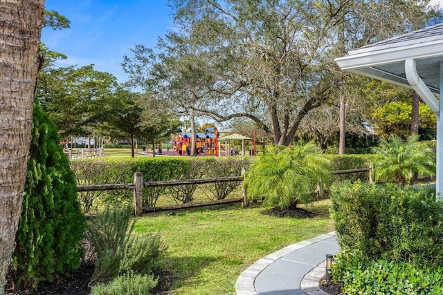 view of yard with a playground