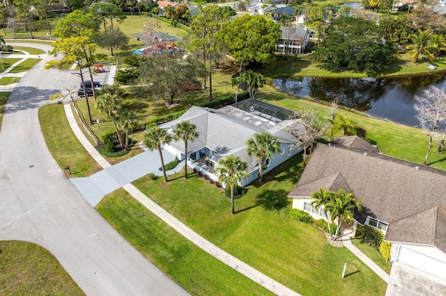 bird's eye view featuring a water view