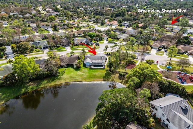 aerial view with a water view