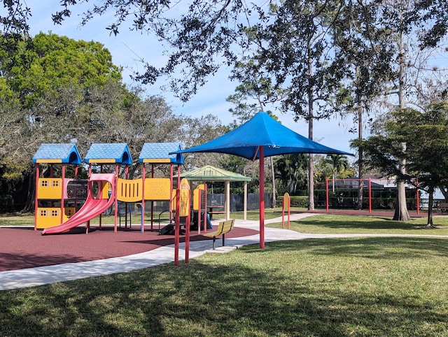 view of play area with a yard