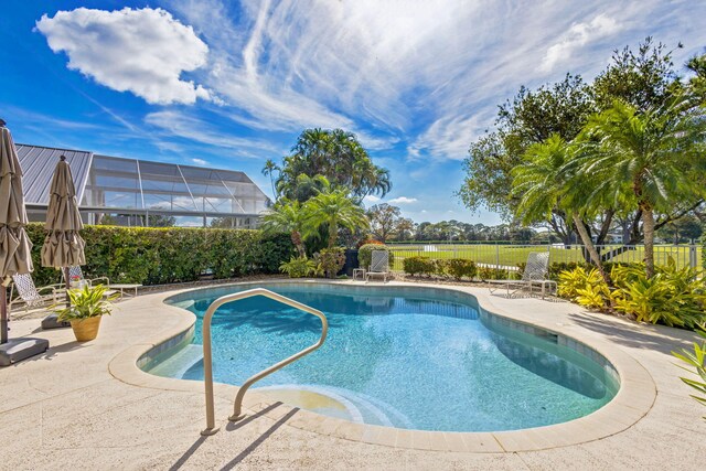 view of swimming pool with a patio