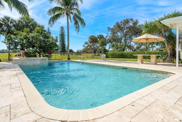 view of pool with an in ground hot tub and a patio area