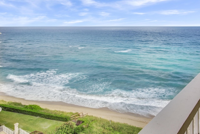 property view of water featuring a beach view