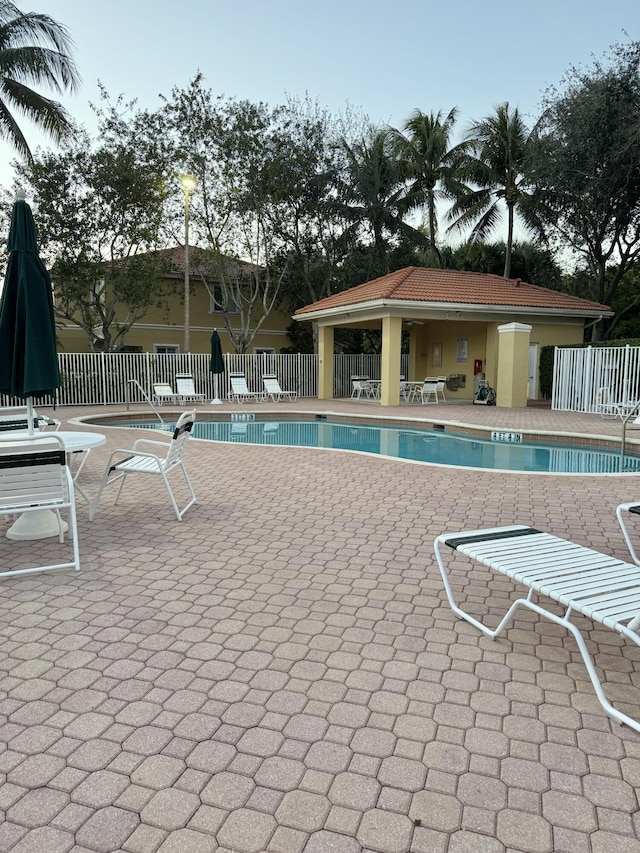 view of swimming pool with a patio area