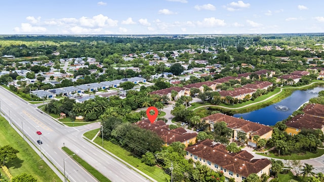 bird's eye view featuring a water view