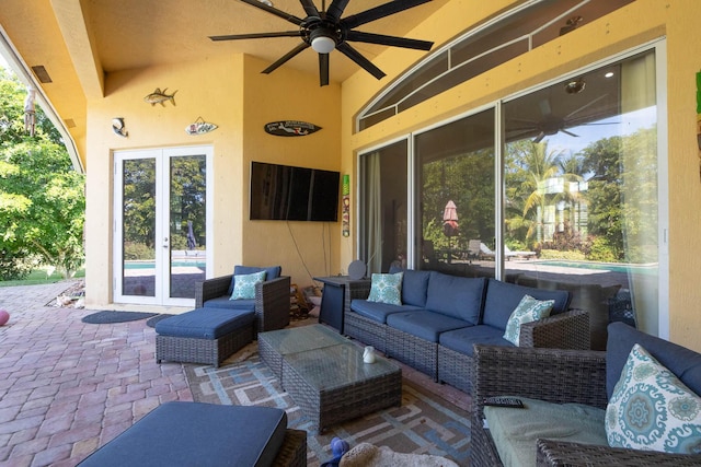 view of patio / terrace with an outdoor living space and french doors