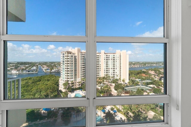 room details featuring a water view