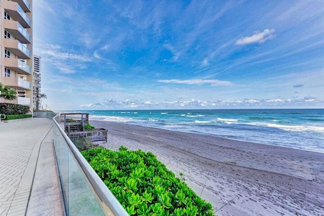 view of water feature featuring a beach view