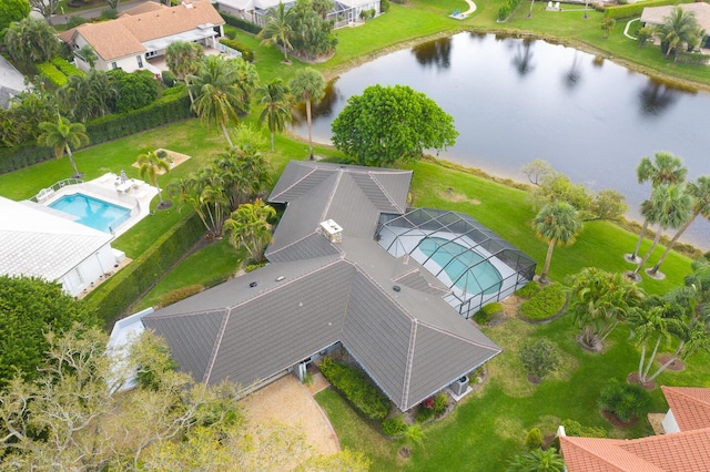 aerial view with a water view