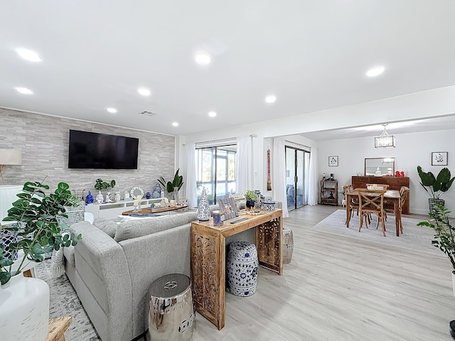 living room featuring light wood-type flooring