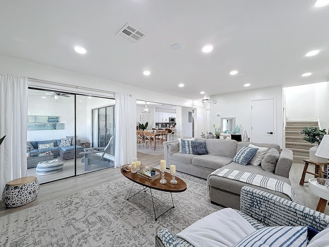 living room featuring light hardwood / wood-style flooring