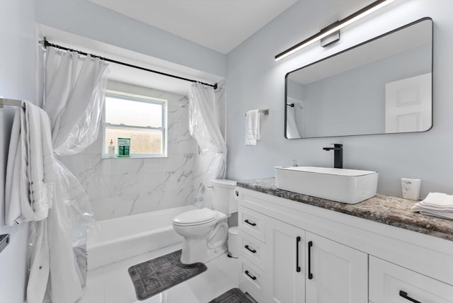 bathroom with vanity, a shower with curtain, and toilet