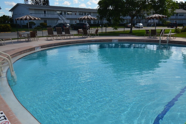 view of swimming pool with a patio