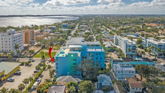 aerial view featuring a water view