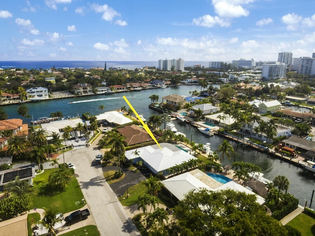 aerial view featuring a water view