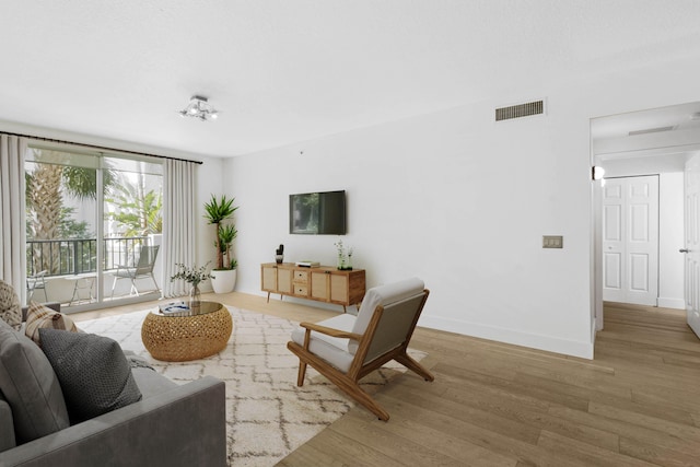 living room with light hardwood / wood-style floors