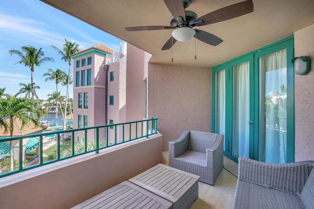 balcony with ceiling fan