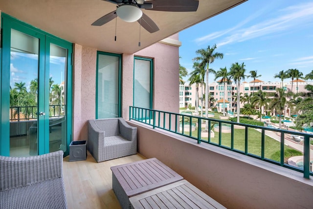 balcony with ceiling fan