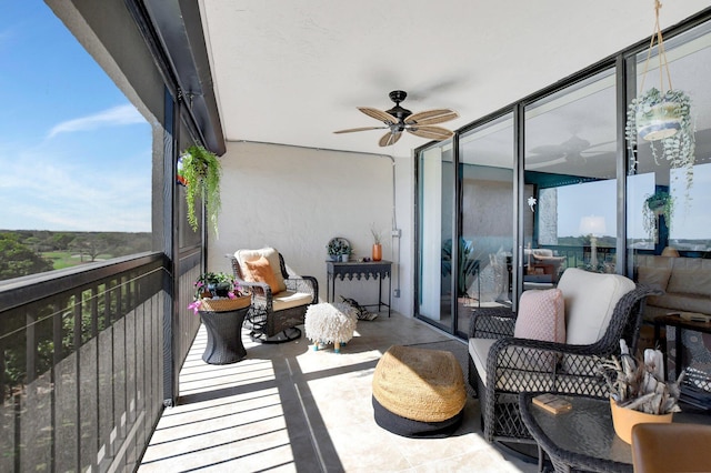 balcony with ceiling fan