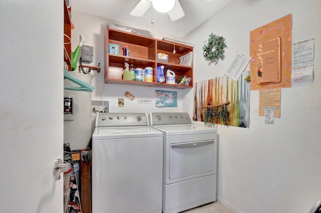 washroom featuring ceiling fan and separate washer and dryer