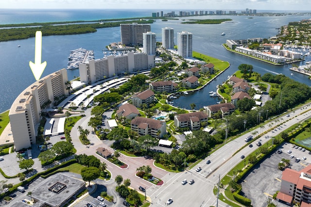 aerial view with a water view