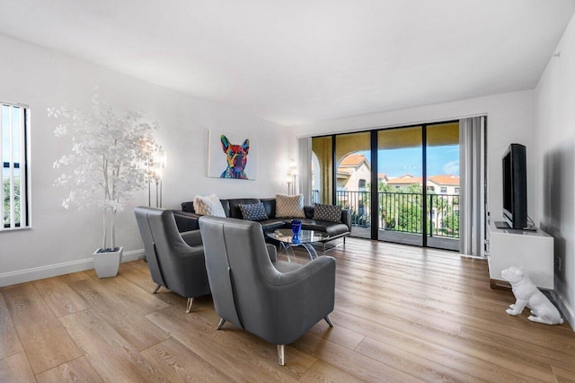 living room with light wood-type flooring