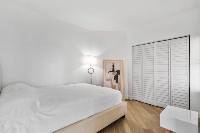 bedroom featuring a closet and light wood-type flooring