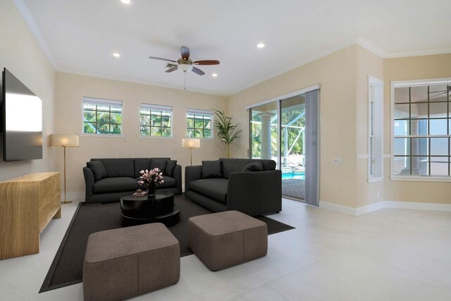 bedroom featuring multiple windows and ceiling fan