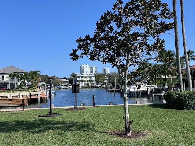 property view of water with a boat dock